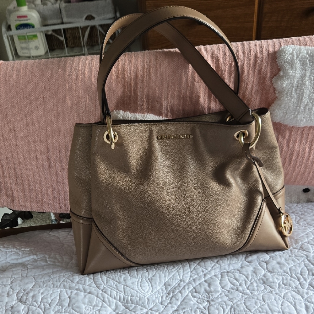 Michael Kors Leather Nicole Shoulder Bag With Bag Charm